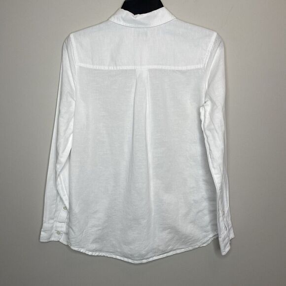 J.CREW Button Up Top Women XS Linen Cotton Blend White Long Sleeve BY035 - Picture 6 of 11